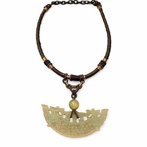 Large Antique Chinese Celadon Nephrite Jade Hand Carved Pendant 3.5”